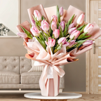Blush Harmony Pink Tulip Bouquet –Premium Tulips with Fresh Green Fillers & Luxury Wrapping