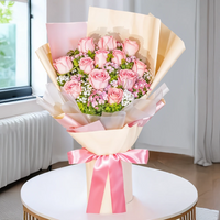 Elegant Pink Rose Dream Bouquet –Roses & Baby’s Breath
