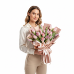Blush Harmony Pink Tulip Bouquet –Premium Tulips with Fresh Green Fillers & Luxury Wrapping