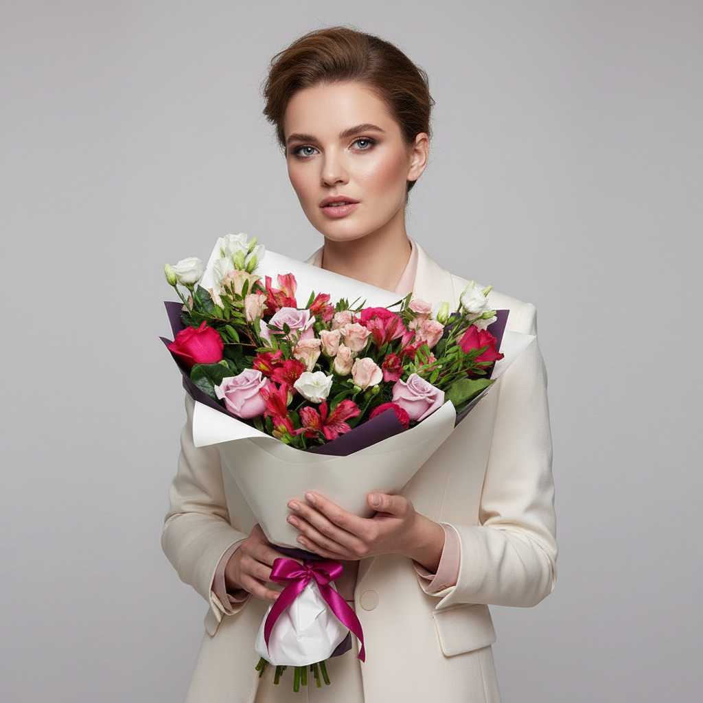 Blushing Harmony Mixed Rose & Alstroemeria Bouquet