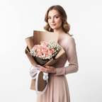 Peach Rose Serenity Bouquet –Peach Roses with Baby’s Breath