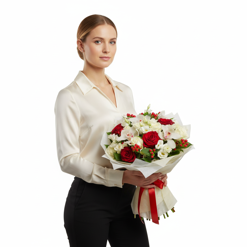 Elegance Rouge & Ivory Orchid Bouquet